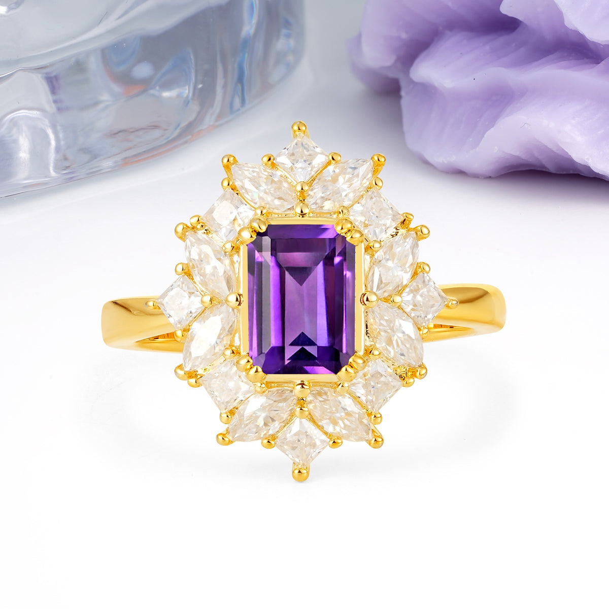 Unique & Classic 12-Prong Emerald Cut Amethyst Engagement Ring - Additional view