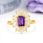 Unique & Classic 12-Prong Emerald Cut Amethyst Engagement Ring - Additional view