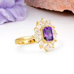 Unique & Classic 12-Prong Emerald Cut Amethyst Engagement Ring - Additional view