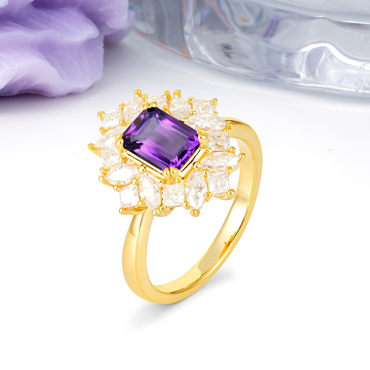 Unique & Classic 12-Prong Emerald Cut Amethyst Engagement Ring - Additional view