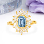 Unique & Classic 12-Prong Emerald Cut Aquamarine Engagement Ring - Additional view