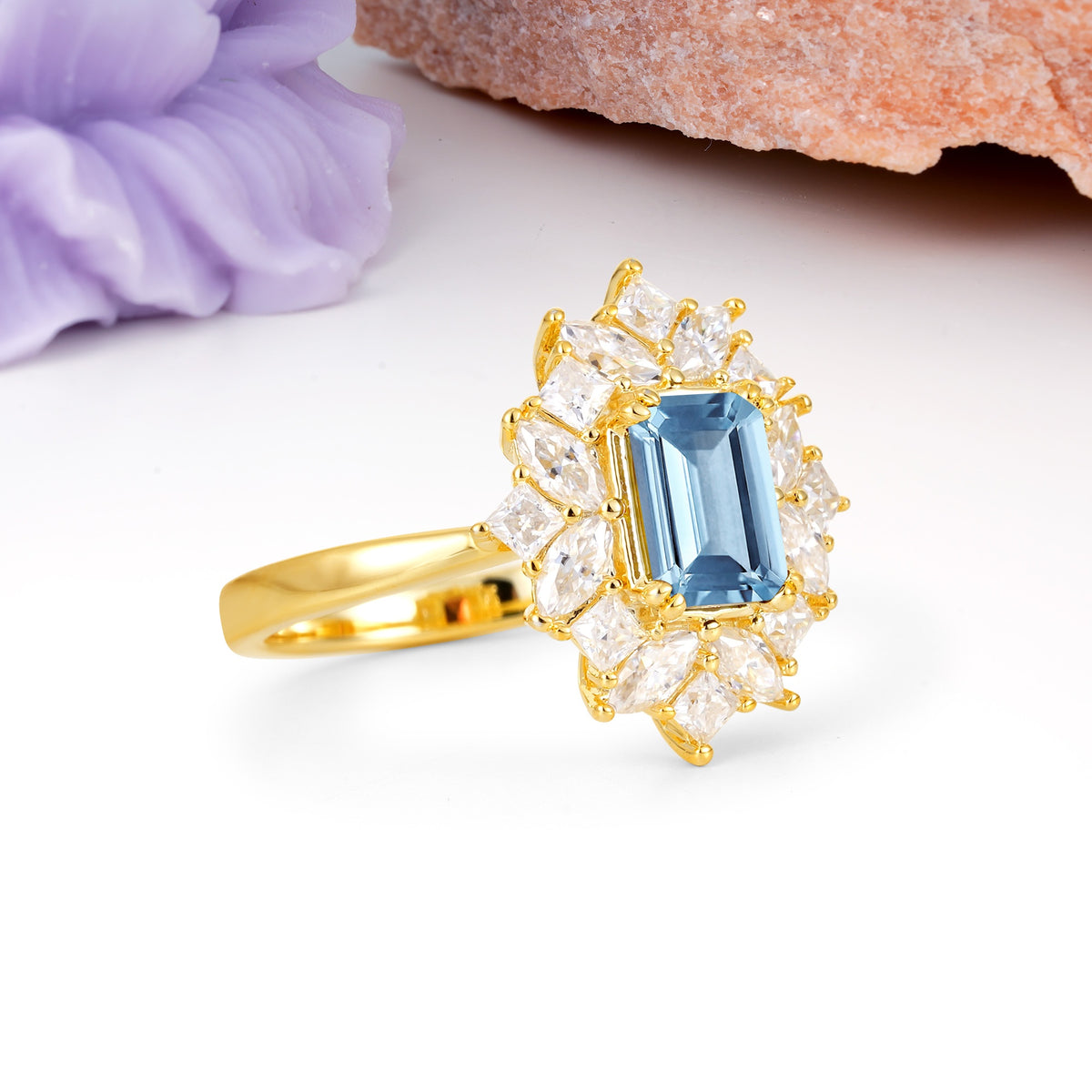 Unique & Classic 12-Prong Emerald Cut Aquamarine Engagement Ring - Additional view