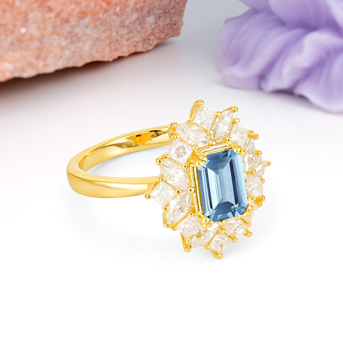 Unique & Classic 12-Prong Emerald Cut Aquamarine Engagement Ring - Additional view
