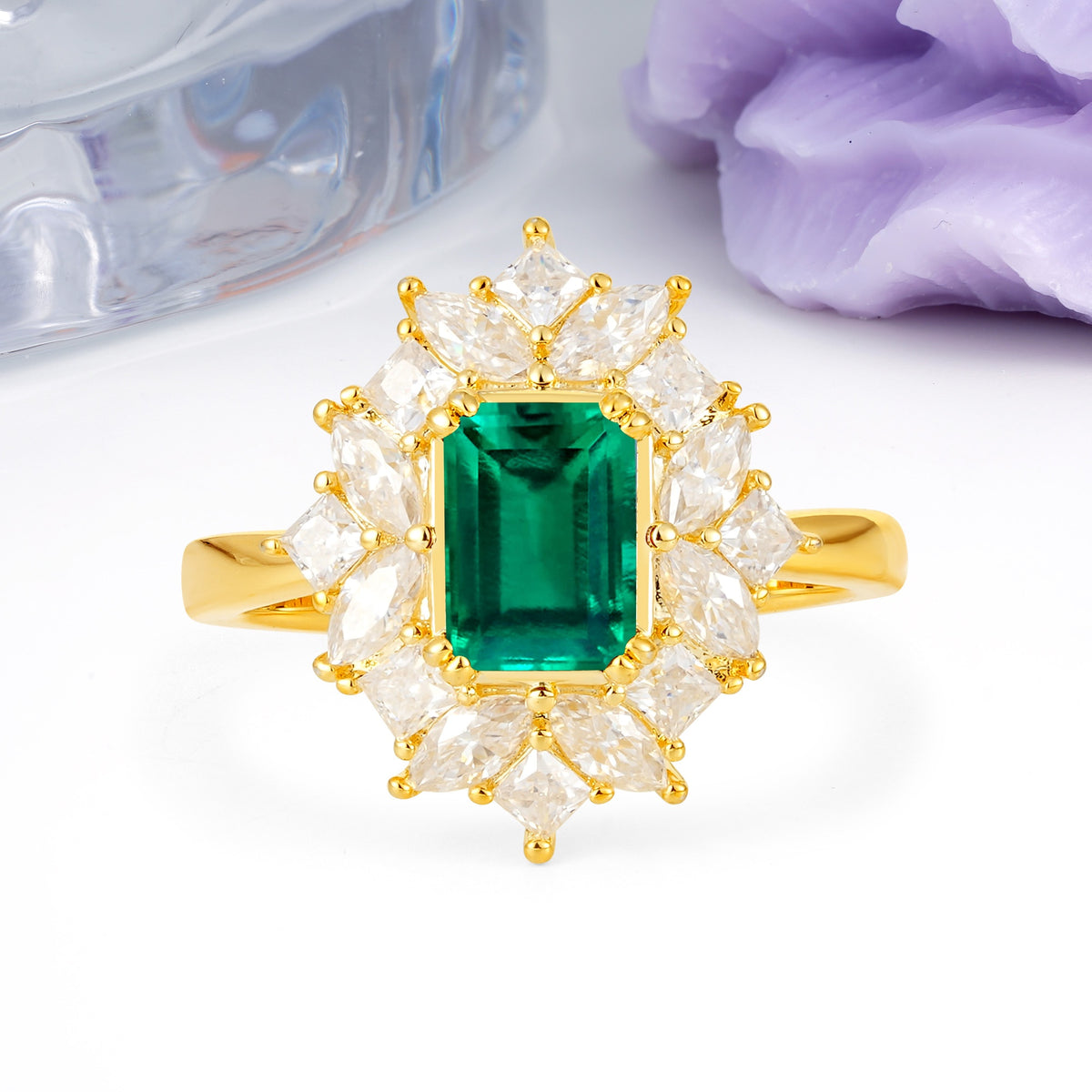 Unique & Classic 12-Prong Emerald Cut Emerald Engagement Ring - Additional view