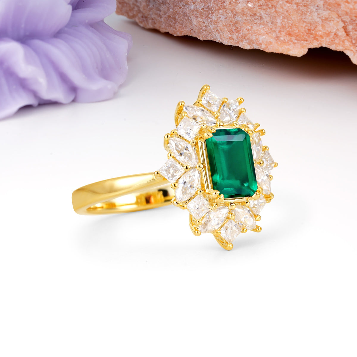 Unique & Classic 12-Prong Emerald Cut Emerald Engagement Ring - Additional view