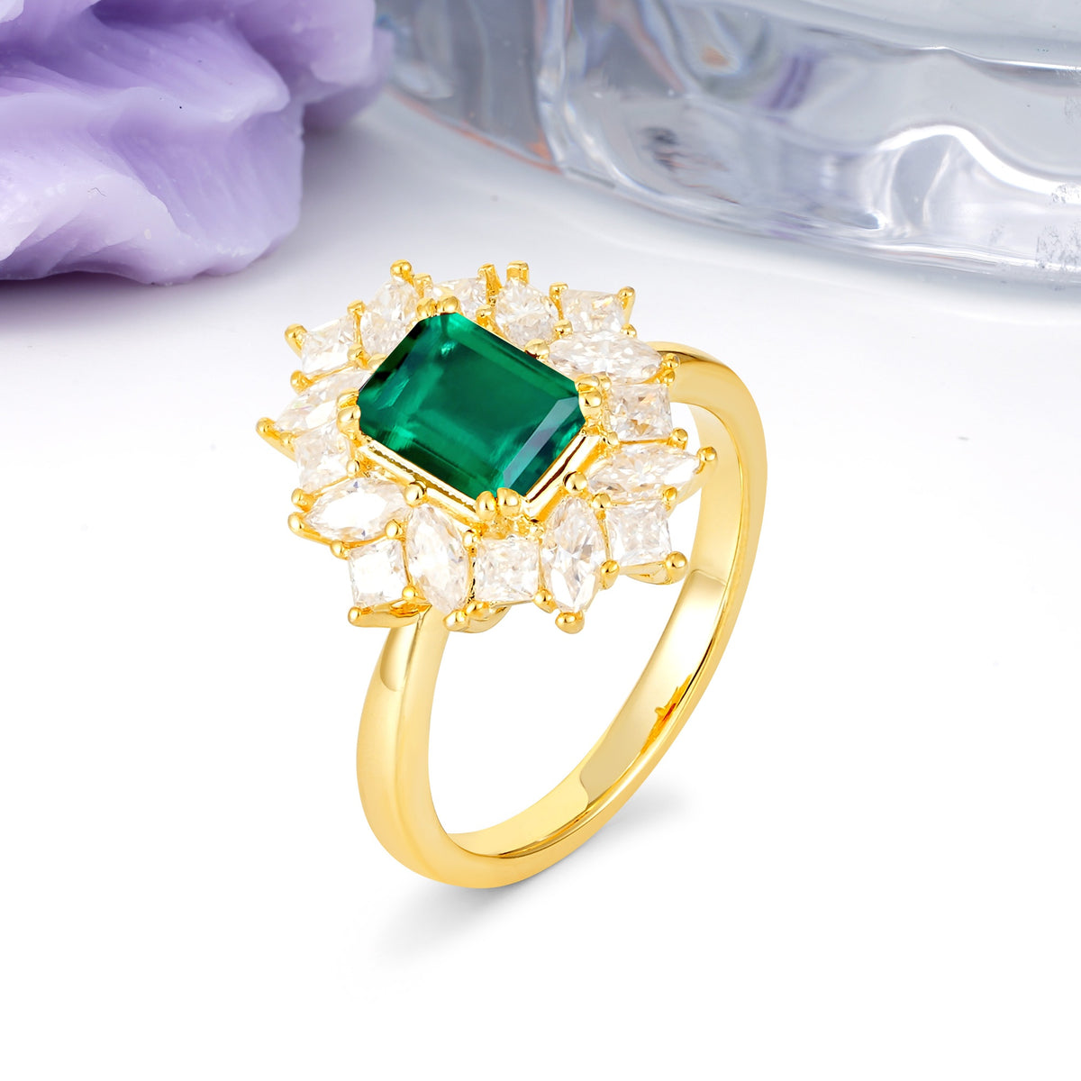 Unique & Classic 12-Prong Emerald Cut Emerald Engagement Ring - Additional view