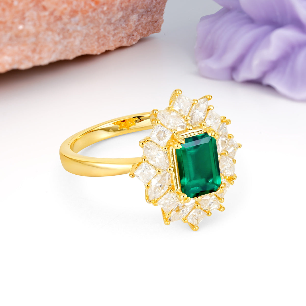 Unique & Classic 12-Prong Emerald Cut Emerald Engagement Ring - Additional view