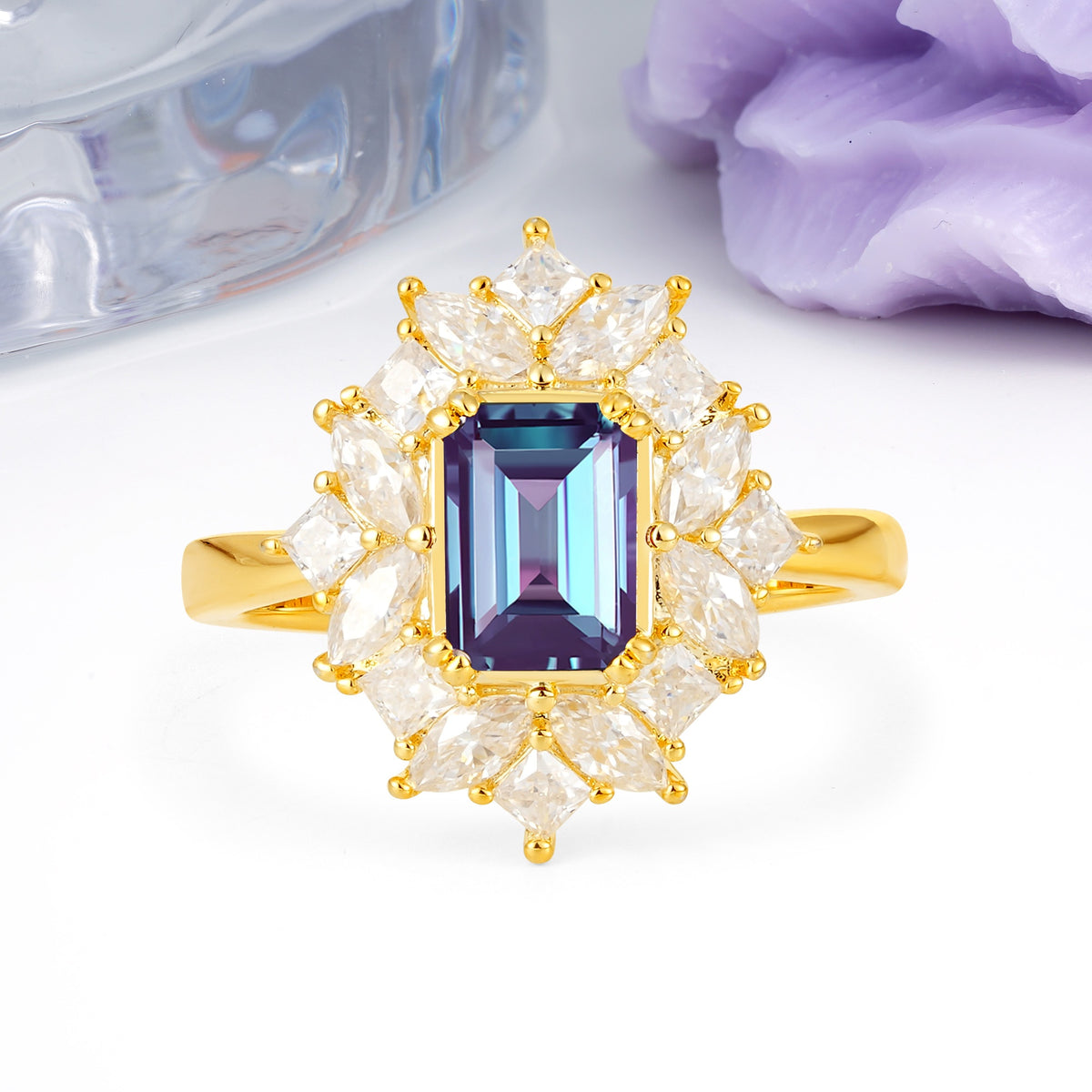 Unique & Classic 12-Prong Emerald Cut Alexandrite Engagement Ring - Additional view