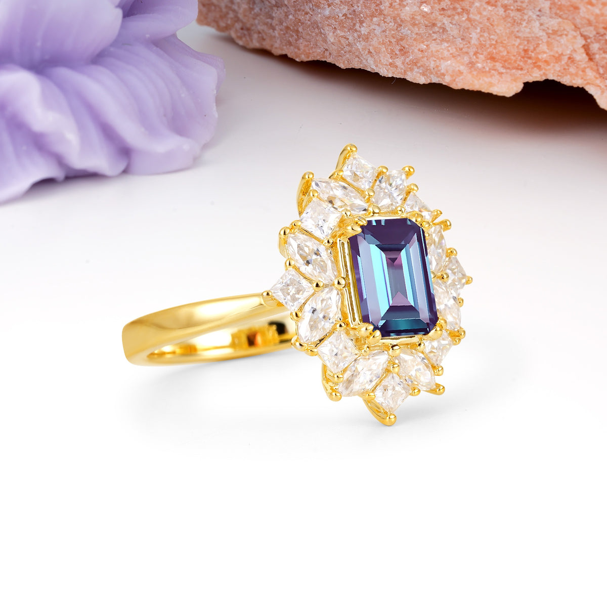 Unique & Classic 12-Prong Emerald Cut Alexandrite Engagement Ring - Additional view