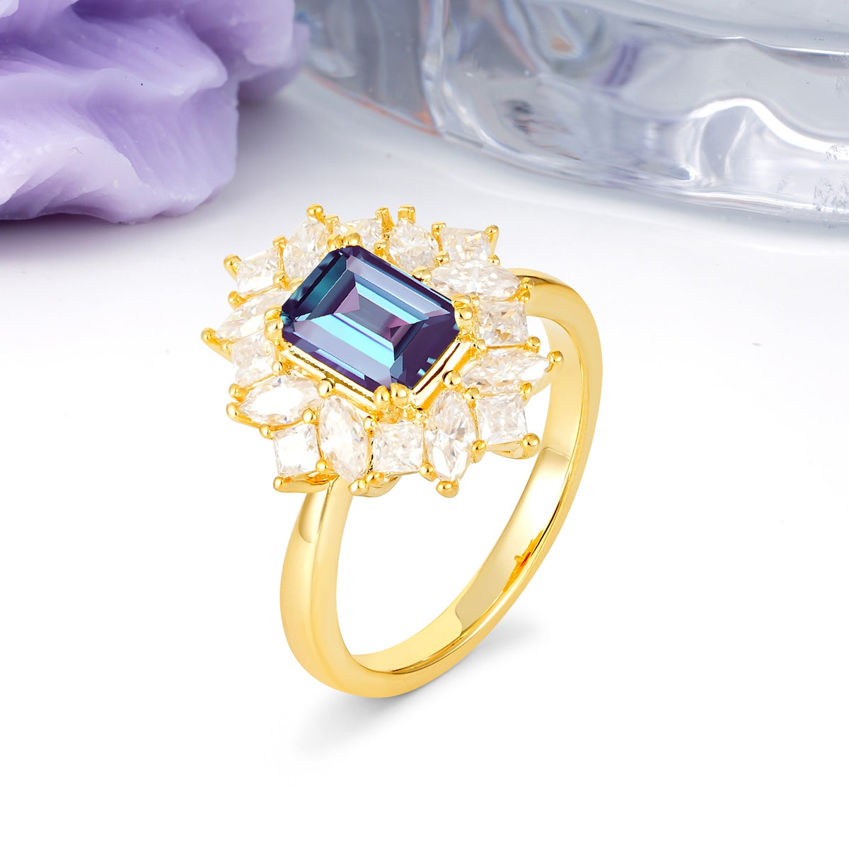 Unique & Classic 12-Prong Emerald Cut Alexandrite Engagement Ring - Additional view