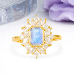 Unique & Classic 12-Prong Emerald Cut Moonstone Engagement Ring - Additional view