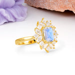Unique & Classic 12-Prong Emerald Cut Moonstone Engagement Ring - Additional view