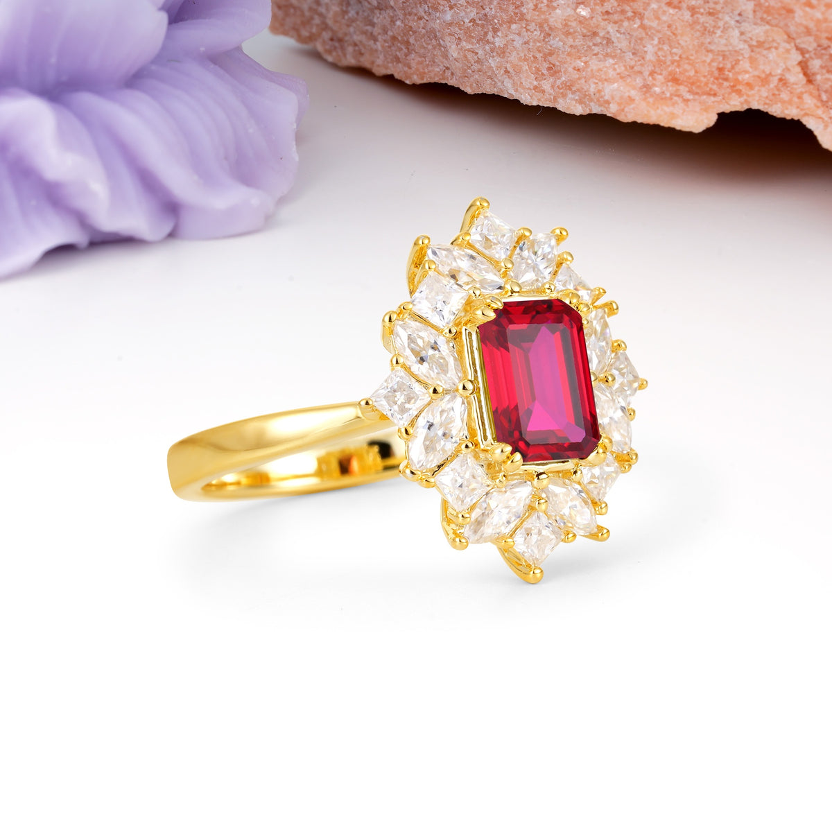 Unique & Classic 12-Prong Emerald Cut Ruby Engagement Ring - Additional view