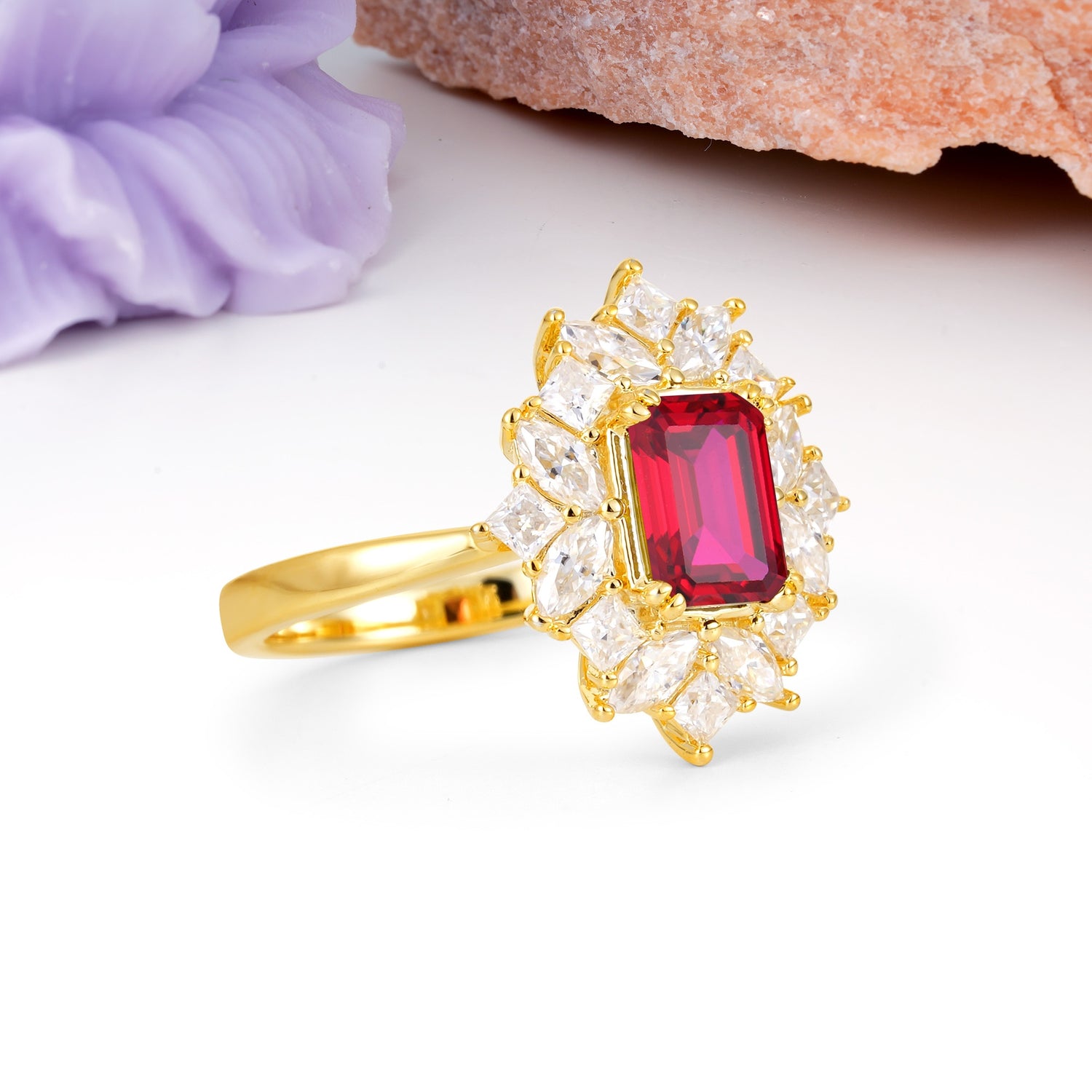 Unique & Classic 12-Prong Emerald Cut Ruby Engagement Ring - Additional view