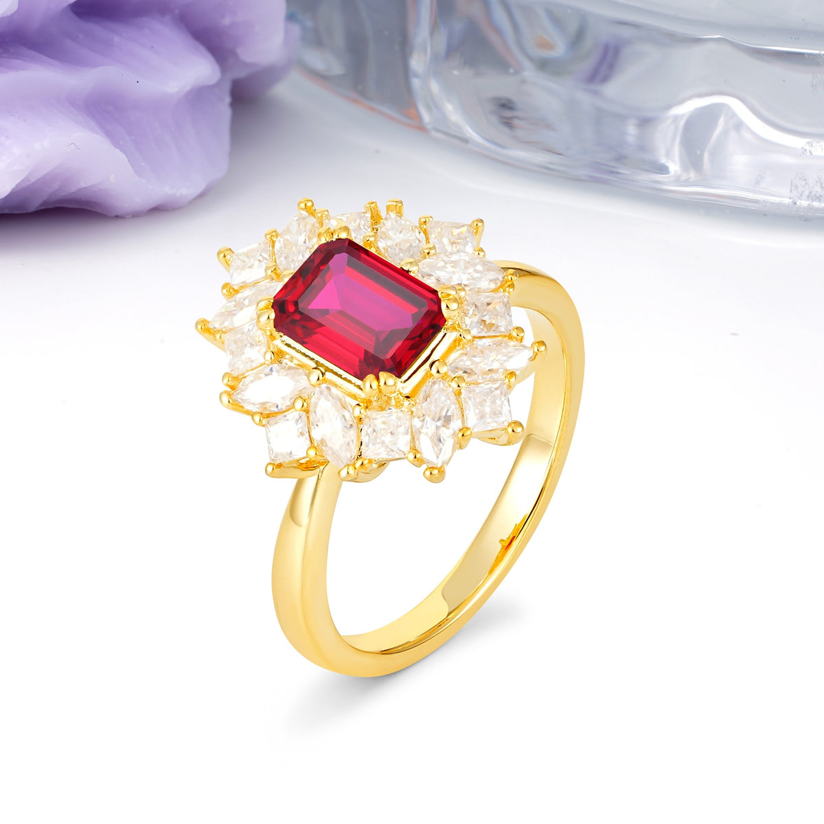 Unique & Classic 12-Prong Emerald Cut Ruby Engagement Ring - Additional view