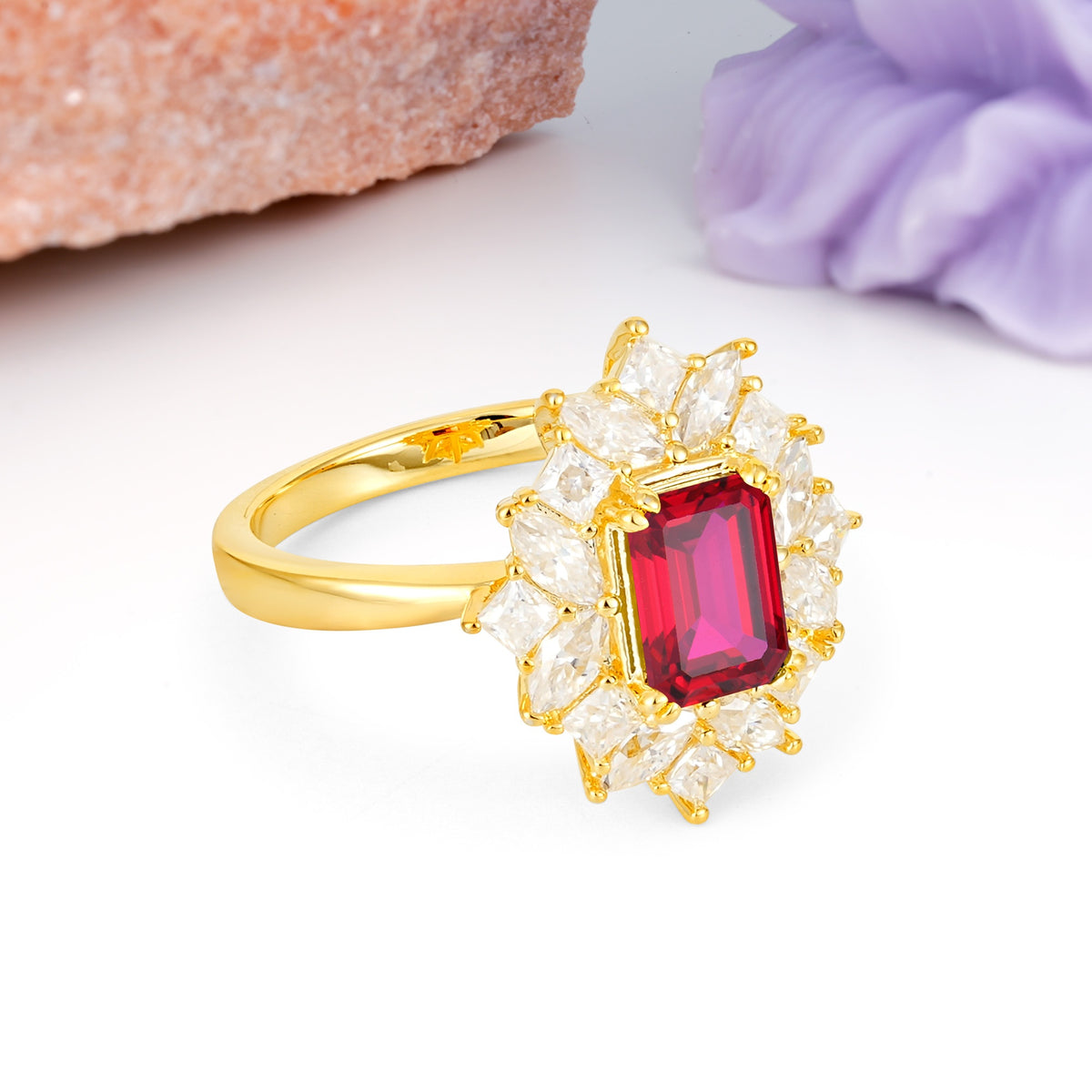 Unique & Classic 12-Prong Emerald Cut Ruby Engagement Ring - Additional view