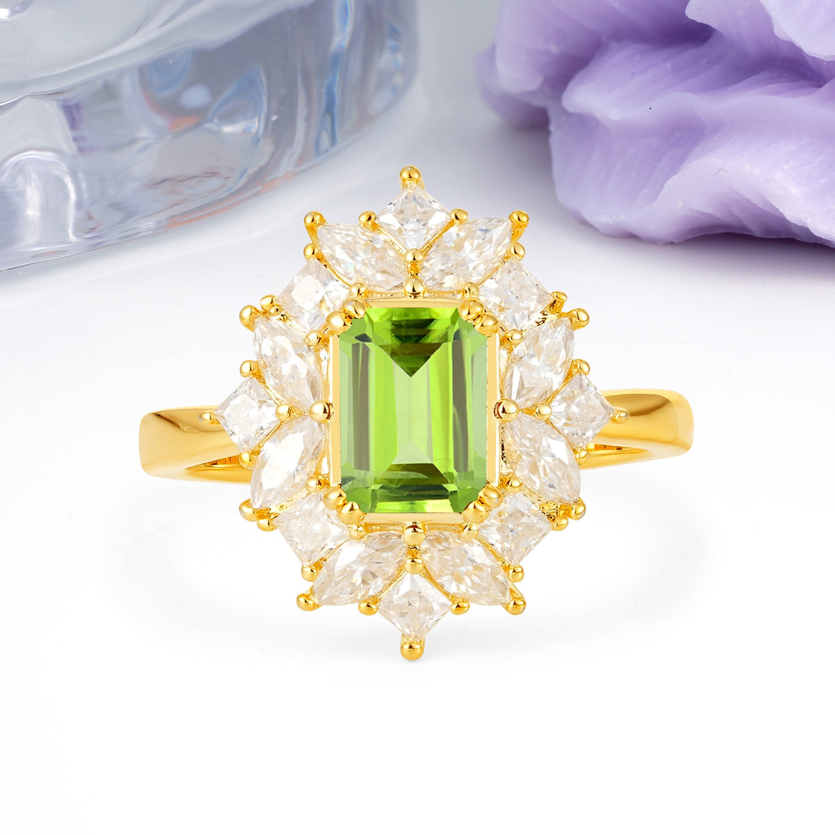 Unique & Classic 12-Prong Emerald Cut Peridot Engagement Ring - Additional view