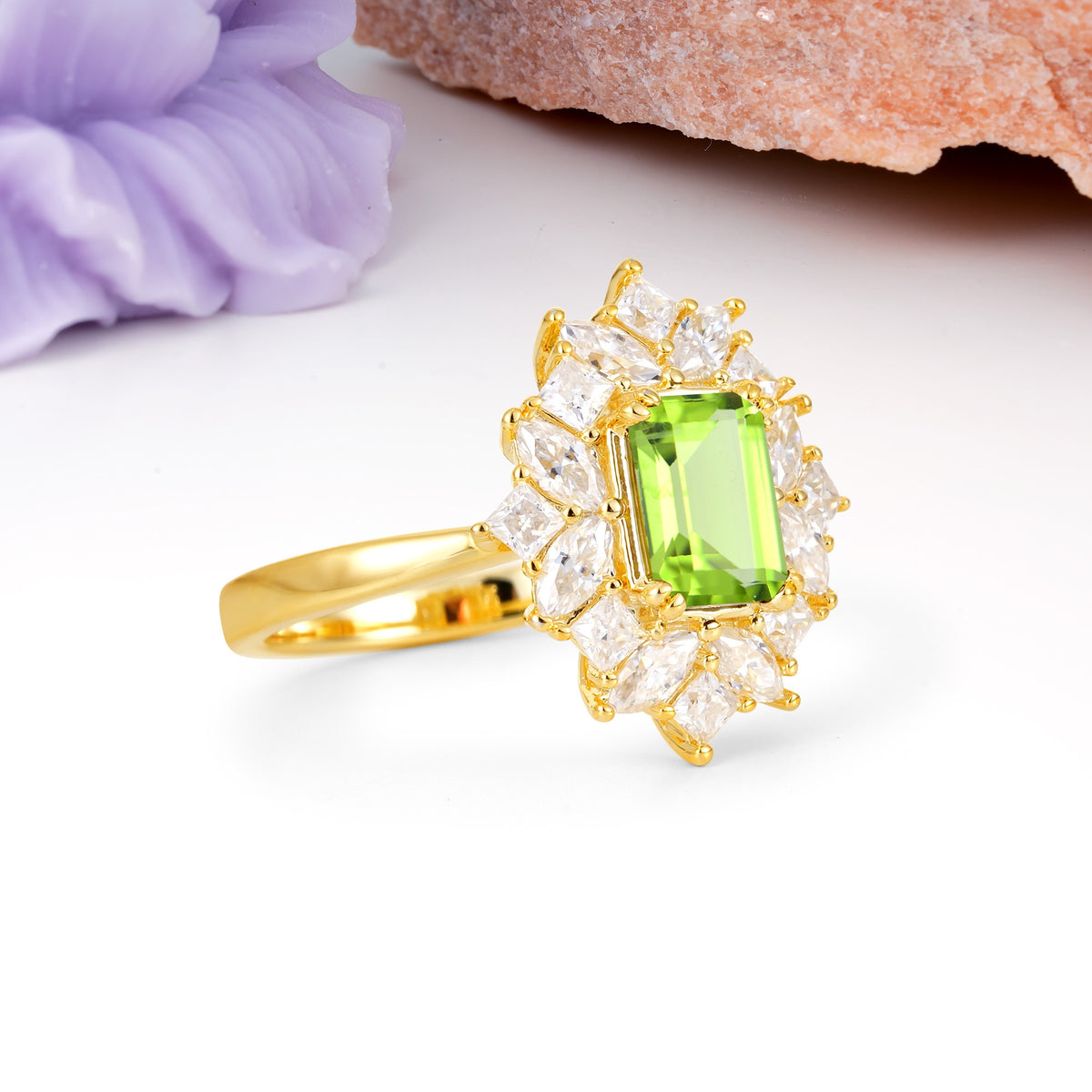 Unique & Classic 12-Prong Emerald Cut Peridot Engagement Ring - Additional view