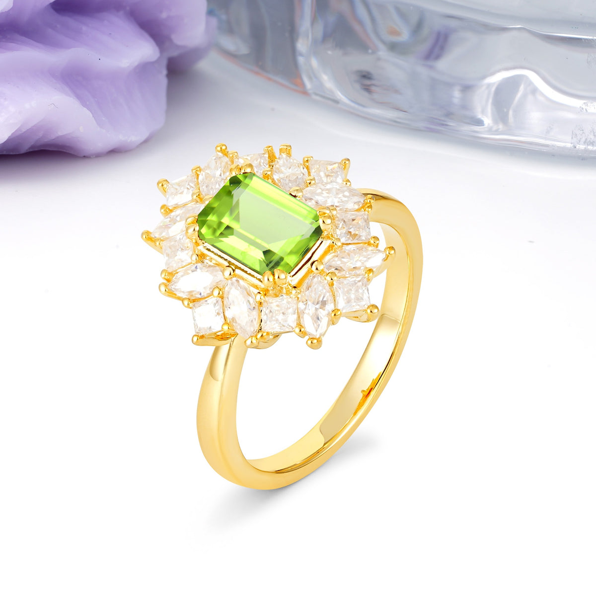 Unique & Classic 12-Prong Emerald Cut Peridot Engagement Ring - Additional view