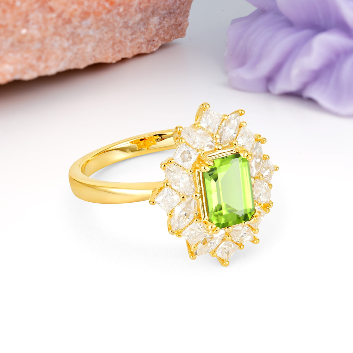 Unique & Classic 12-Prong Emerald Cut Peridot Engagement Ring - Additional view