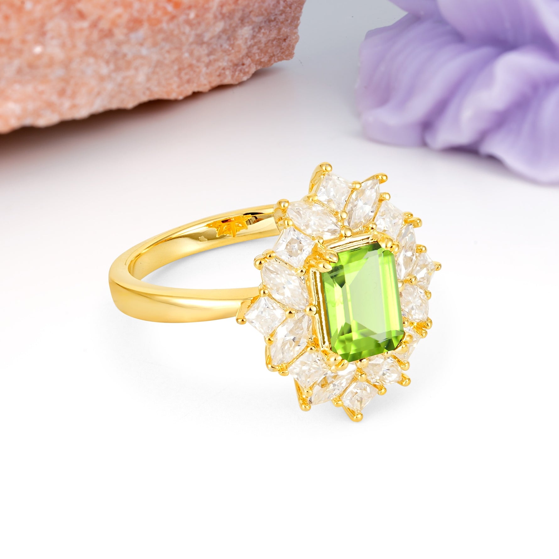 Unique & Classic 12-Prong Emerald Cut Peridot Engagement Ring - Additional view