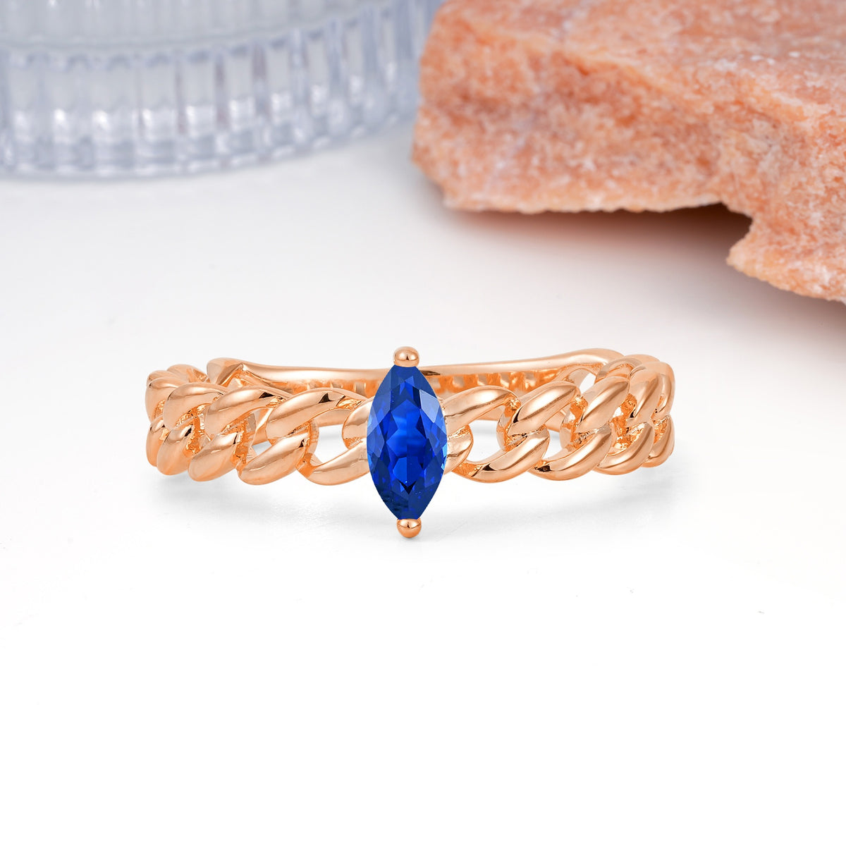 Unique, Minimalist, Twisted 2-Prong Setting with Marquise Cut Sapphire Engagement Ring - Additional view