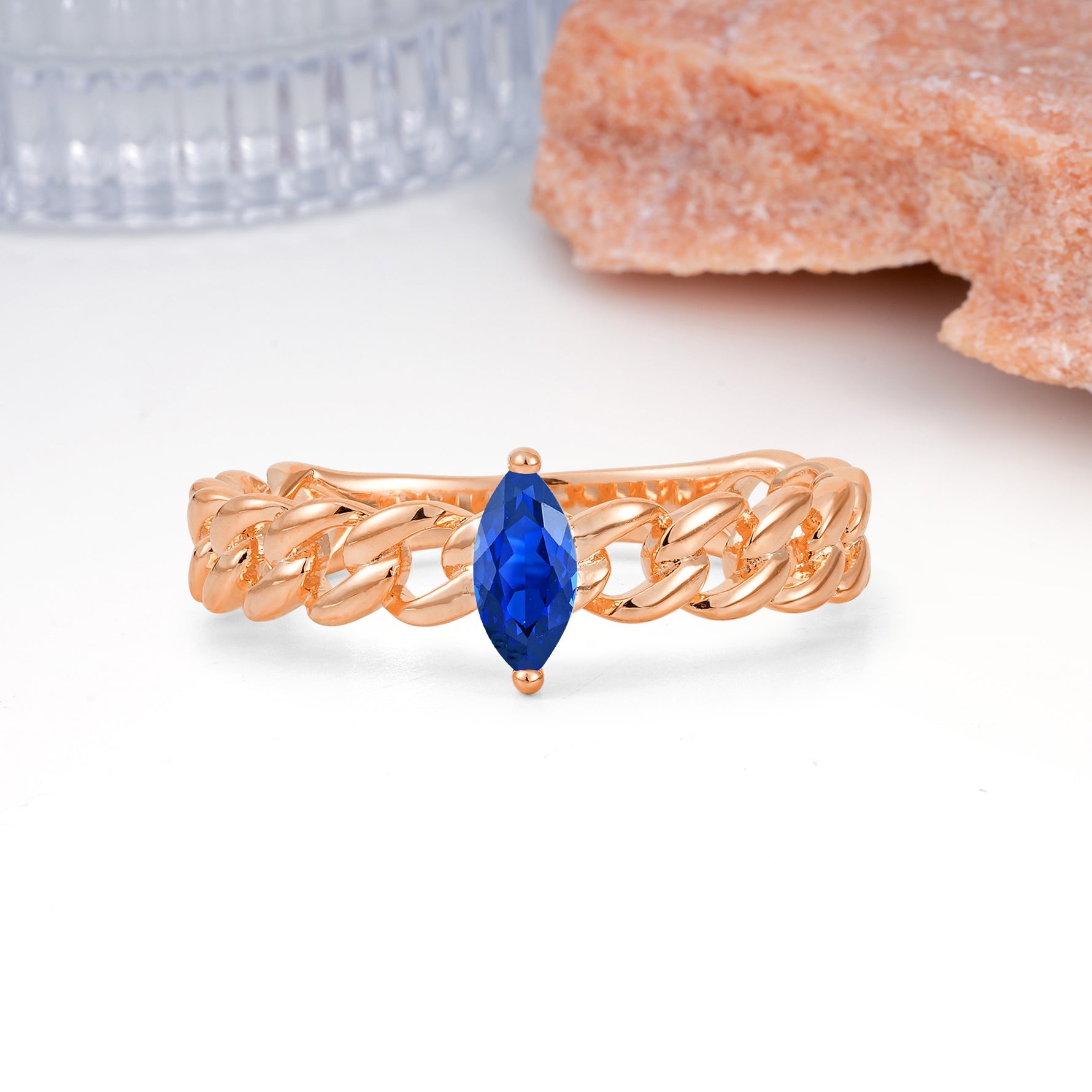 Unique, Minimalist, Twisted 2-Prong Setting with Marquise Cut Sapphire Engagement Ring - Additional view