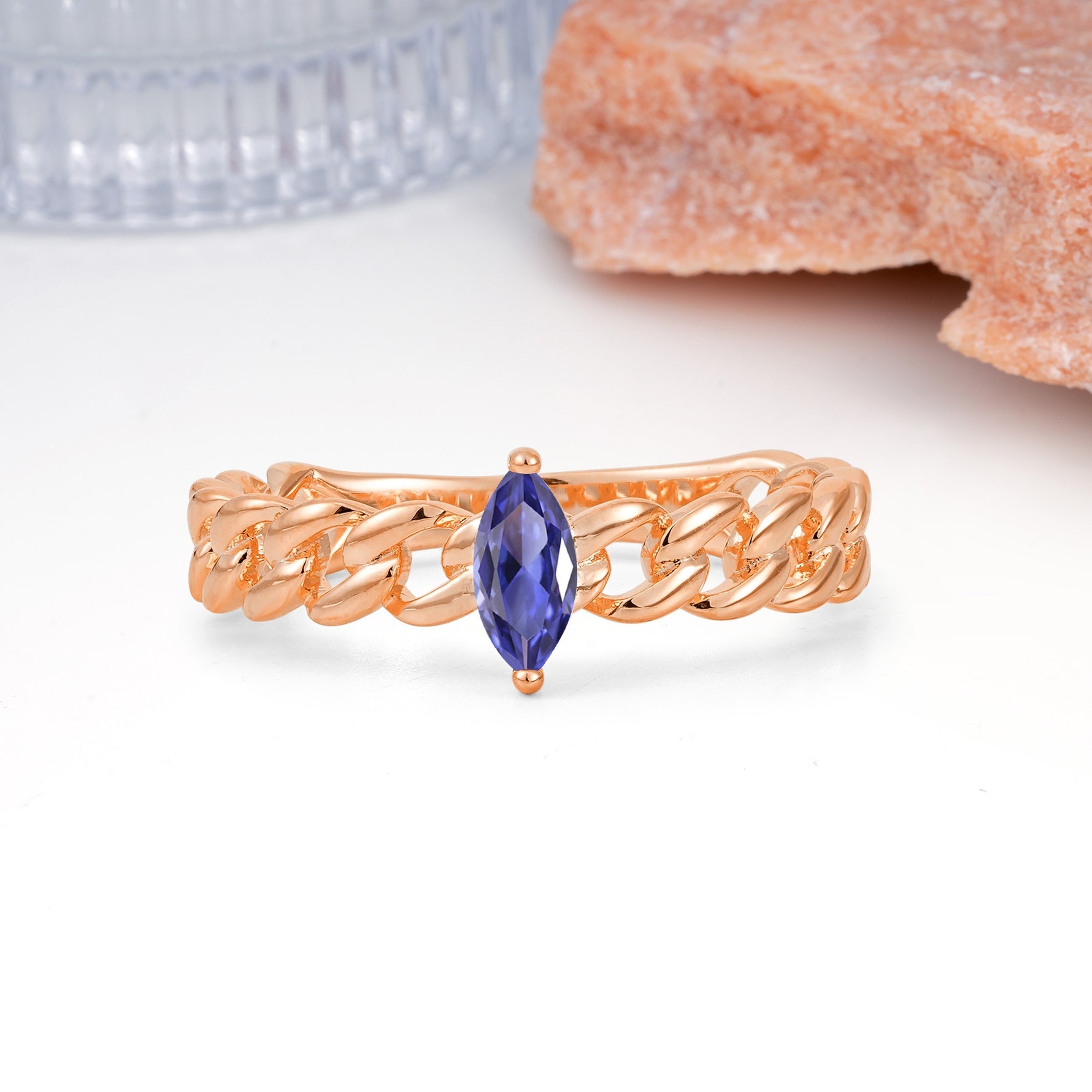 Unique, Minimalist, Twisted 2-Prong Setting with Marquise Cut Tanzanite Engagement Ring - Additional view
