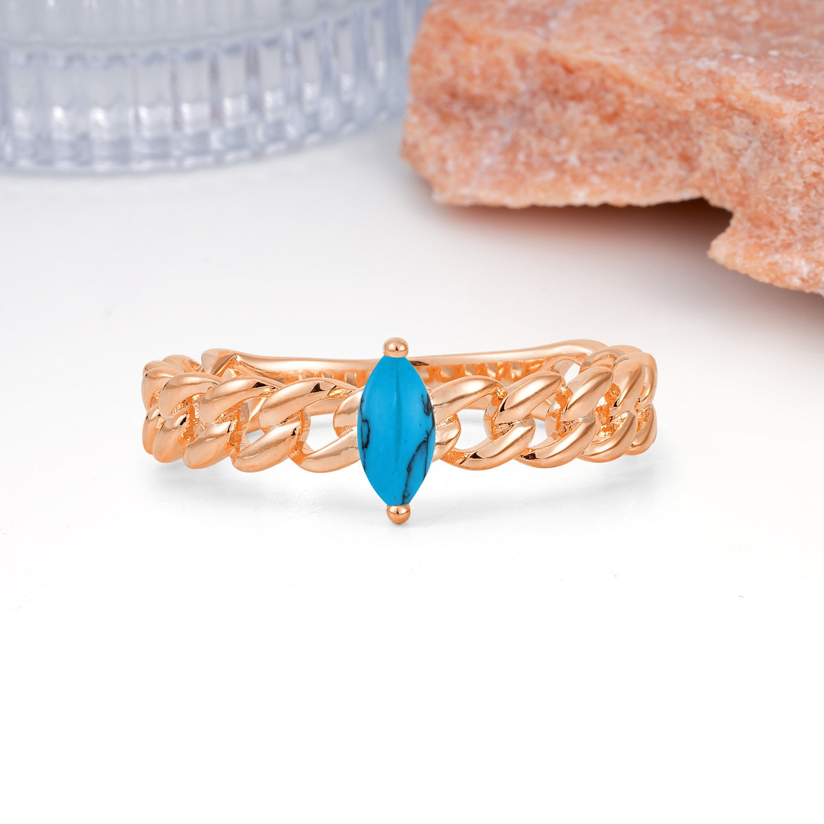 Unique, Minimalist, Twisted 2-Prong Setting with Marquise Cut Turquoise Engagement Ring - Additional view