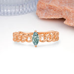 Unique, Minimalist, Twisted 2-Prong Setting with Marquise Cut Moss Agate Engagement Ring - Additional view