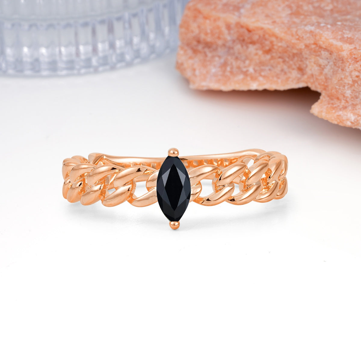 Unique, Minimalist, Twisted 2-Prong Setting with Marquise Cut Black Onyx Engagement Ring - Additional view