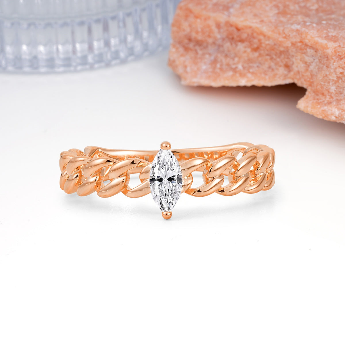 Unique, Minimalist, Twisted 2-Prong Setting with Marquise Cut Lab Diamond Engagement Ring - Additional view