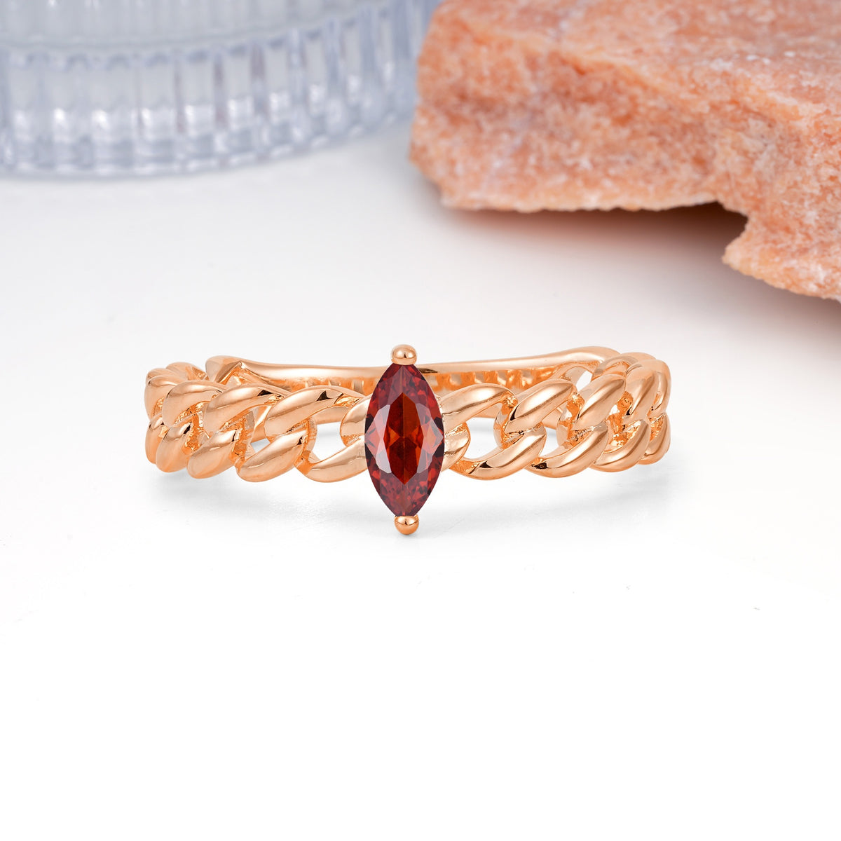 Unique, Minimalist, Twisted 2-Prong Setting with Marquise Cut Garnet Engagement Ring - Additional view