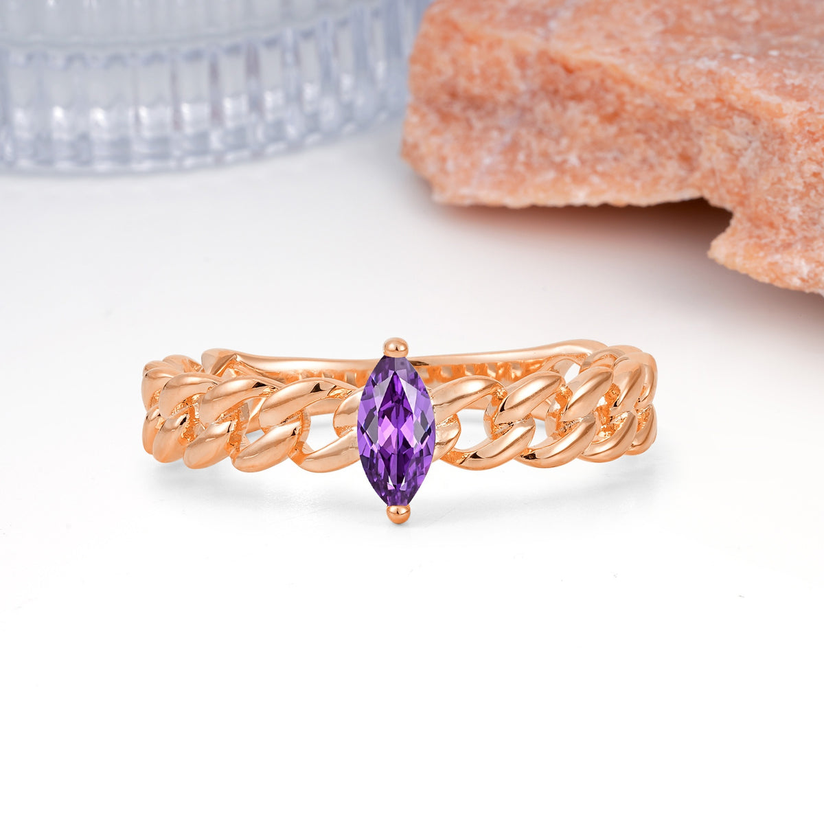 Unique, Minimalist, Twisted 2-Prong Setting with Marquise Cut Amethyst Engagement Ring - Additional view