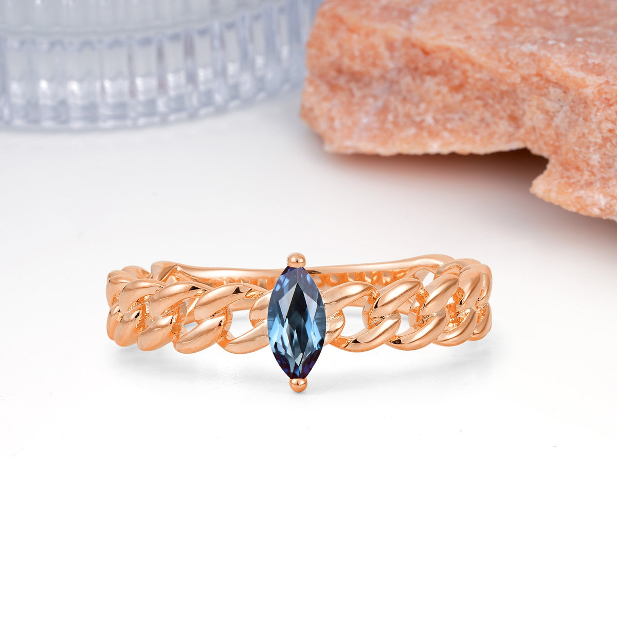Unique, Minimalist, Twisted 2-Prong Setting with Marquise Cut Alexandrite Engagement Ring - Additional view