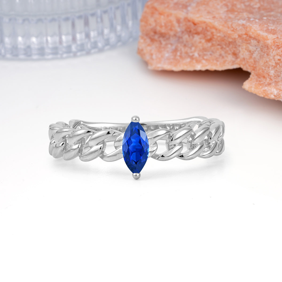 Unique, Minimalist, Twisted 2-Prong Setting with Marquise Cut Sapphire Engagement Ring - Additional view