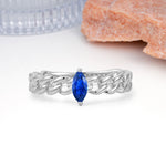 Unique, Minimalist, Twisted 2-Prong Setting with Marquise Cut Sapphire Engagement Ring - Additional view