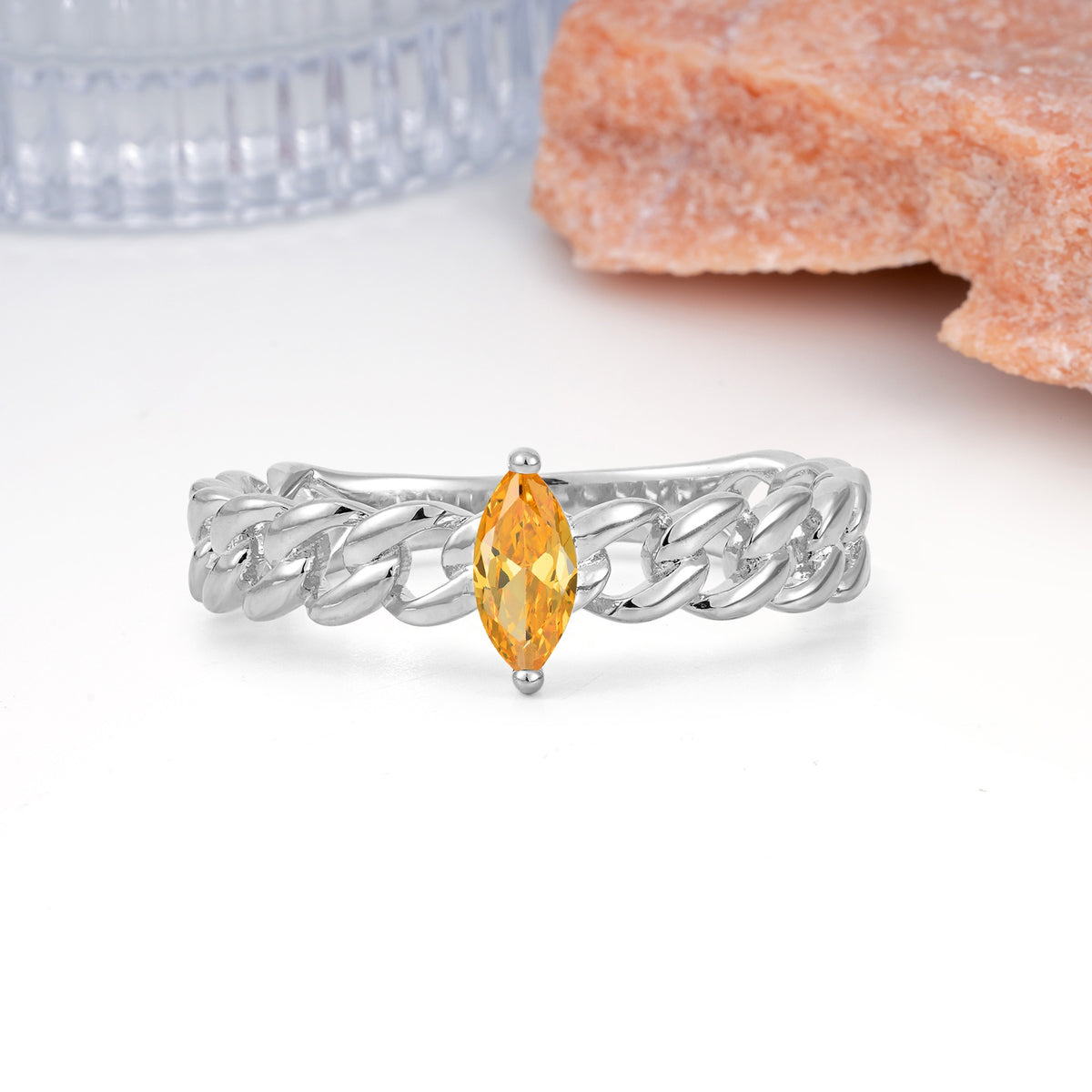Unique, Minimalist, Twisted 2-Prong Setting with Marquise Cut Citrine Engagement Ring - Additional view