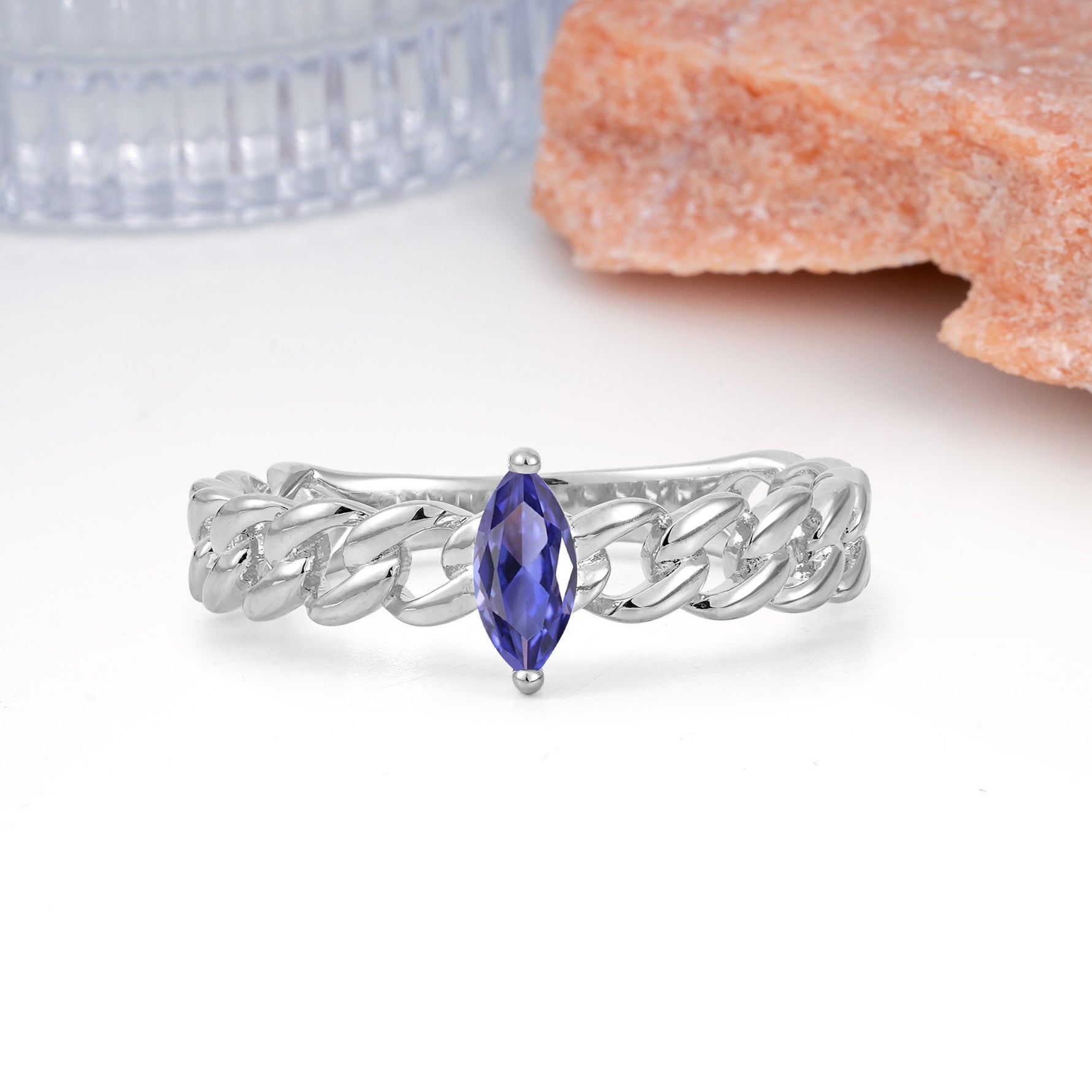 Unique, Minimalist, Twisted 2-Prong Setting with Marquise Cut Tanzanite Engagement Ring - Additional view