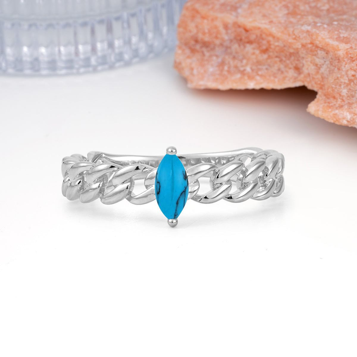 Unique, Minimalist, Twisted 2-Prong Setting with Marquise Cut Turquoise Engagement Ring - Additional view