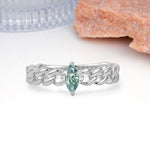 Unique, Minimalist, Twisted 2-Prong Setting with Marquise Cut Moss Agate Engagement Ring - Additional view