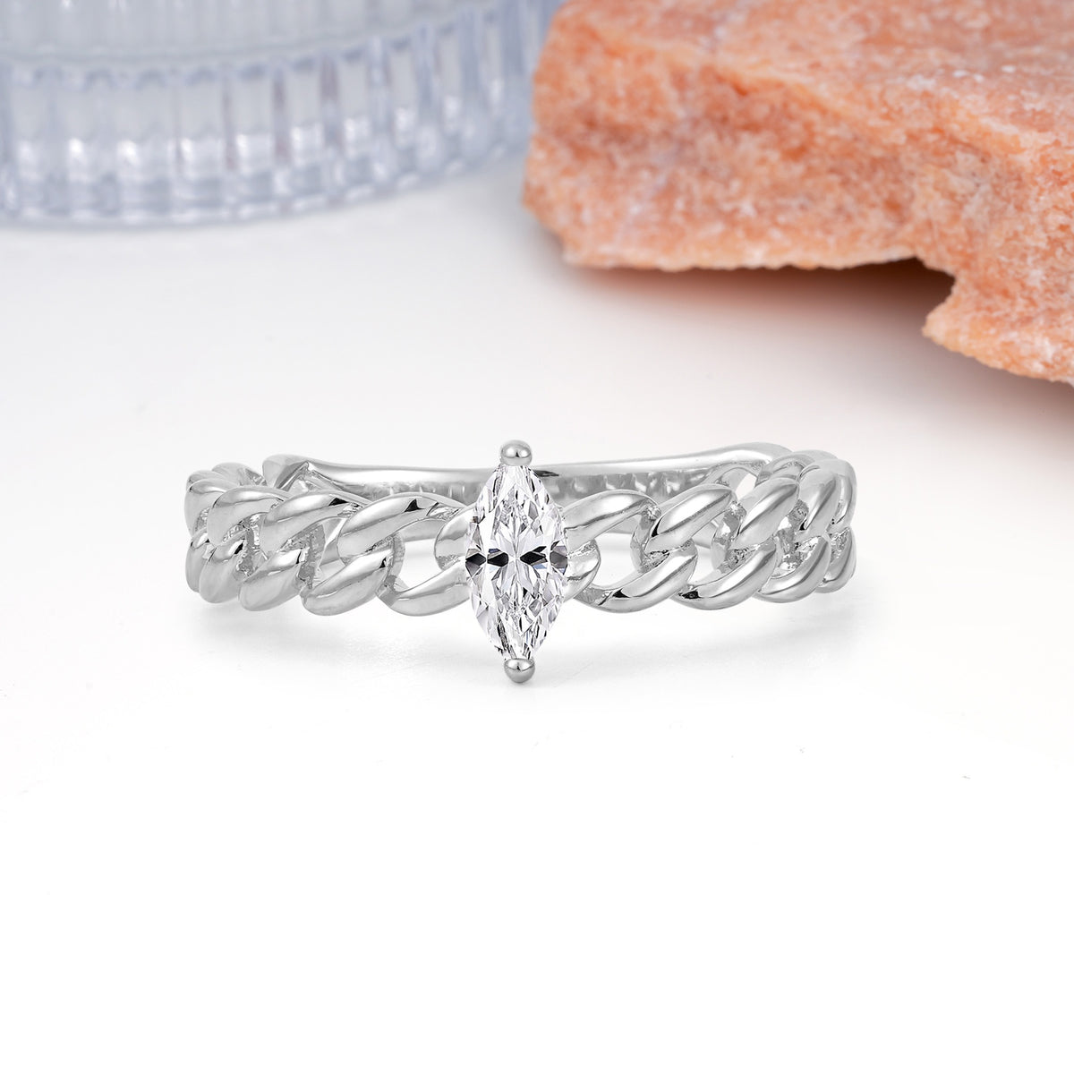 Unique, Minimalist, Twisted 2-Prong Setting with Marquise Cut Lab Diamond Engagement Ring - Additional view