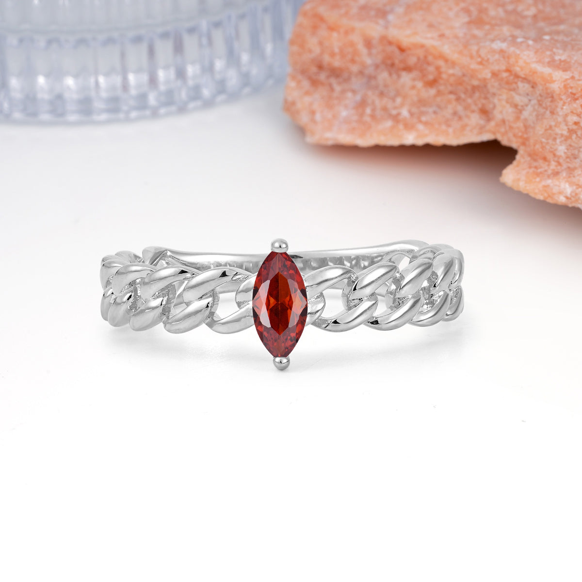 Unique, Minimalist, Twisted 2-Prong Setting with Marquise Cut Garnet Engagement Ring - Additional view
