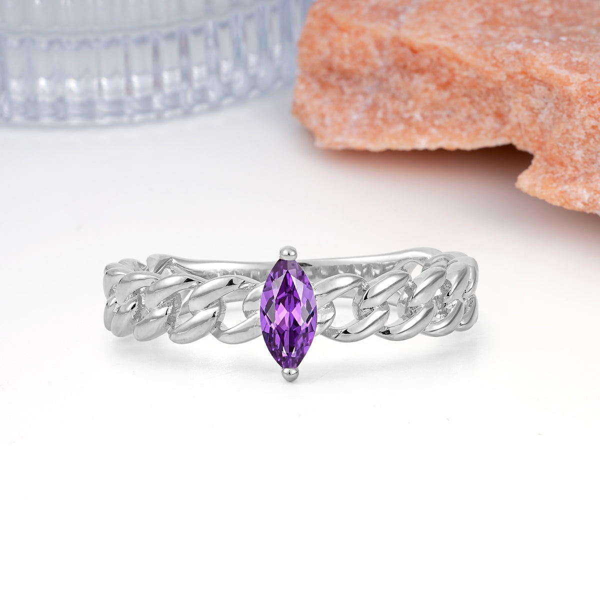 Unique, Minimalist, Twisted 2-Prong Setting with Marquise Cut Amethyst Engagement Ring - Additional view