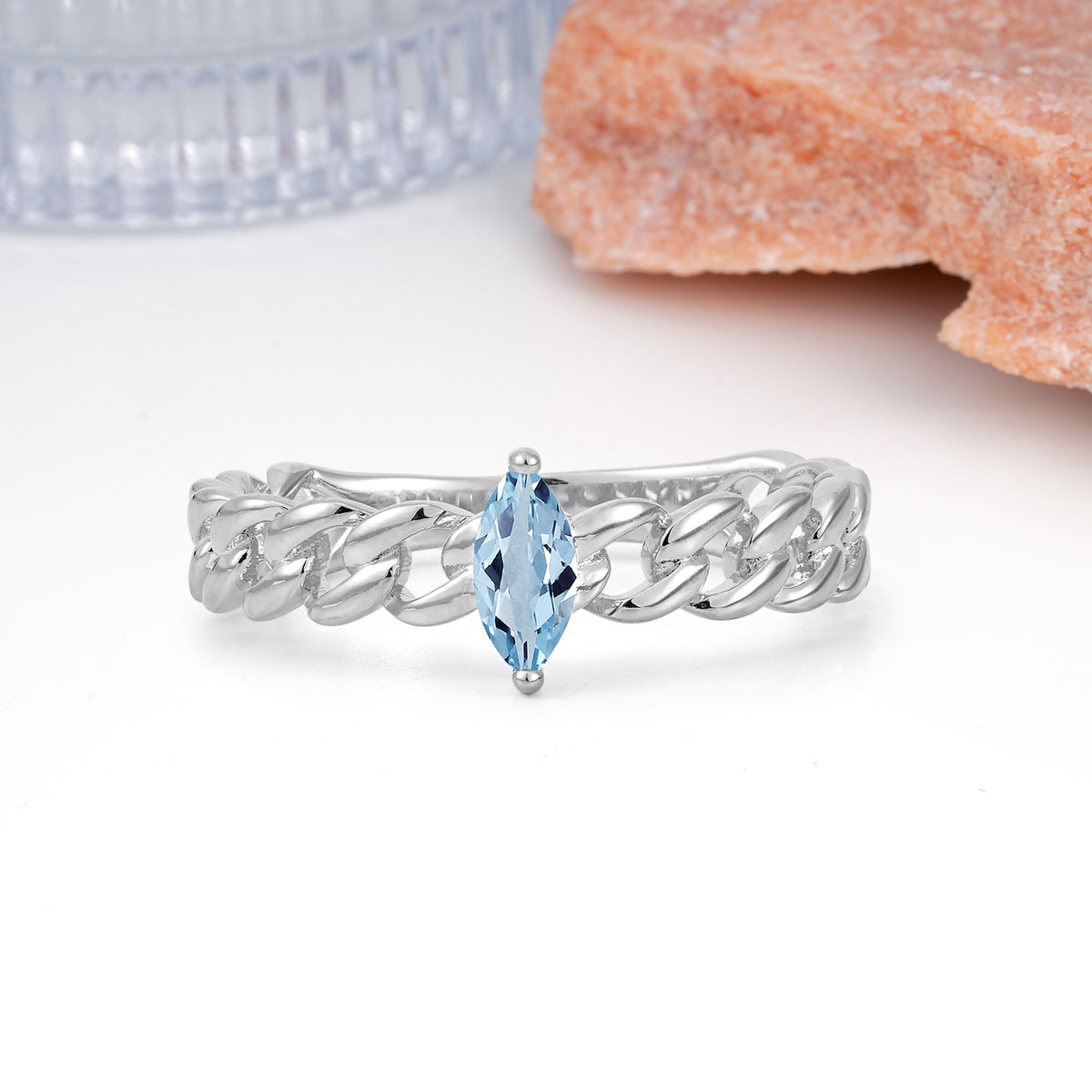 Unique, Minimalist, Twisted 2-Prong Setting with Marquise Cut Aquamarine Engagement Ring - Additional view