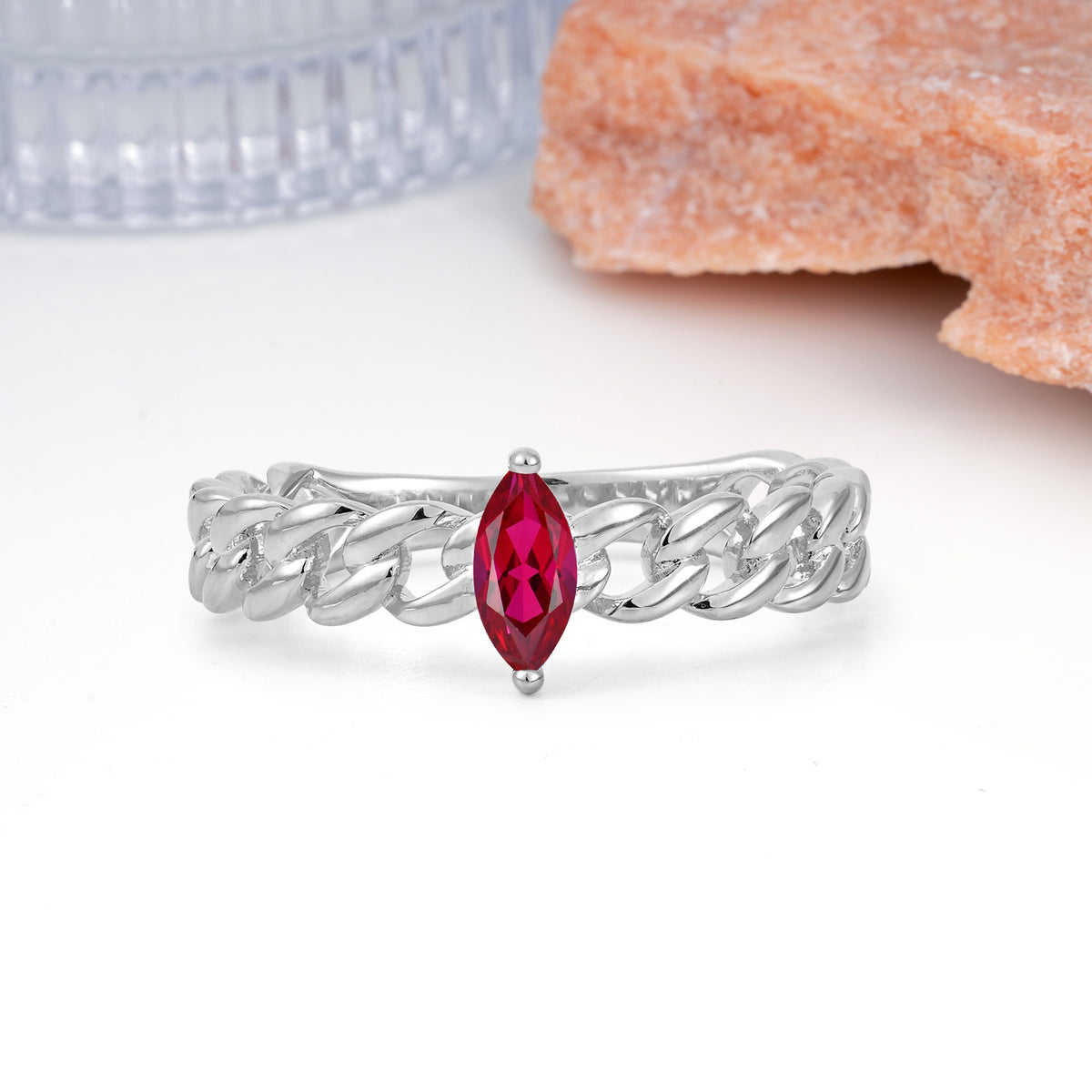 Unique, Minimalist, Twisted 2-Prong Setting with Marquise Cut Ruby Engagement Ring - Additional view