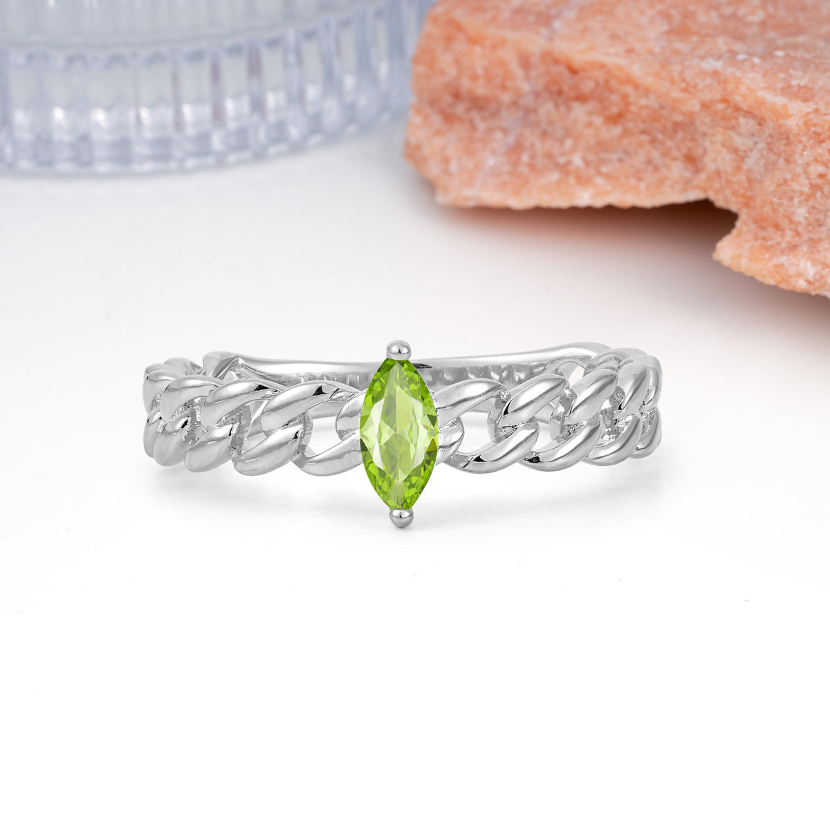 Unique, Minimalist, Twisted 2-Prong Setting with Marquise Cut Peridot Engagement Ring - Additional view