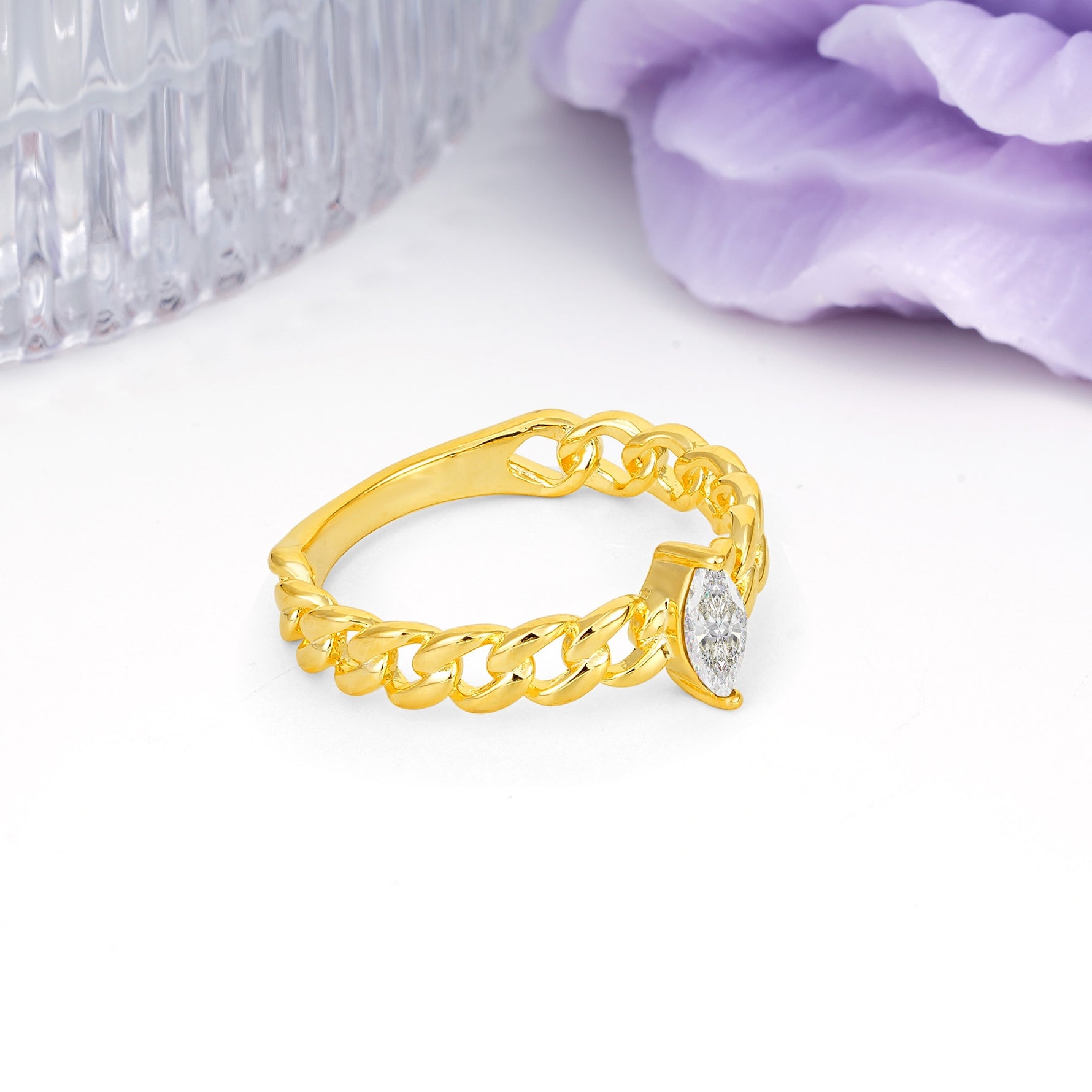 Unique, Minimalist, Twisted 2-Prong Setting with Marquise Cut Moissanite Engagement Ring - Additional view