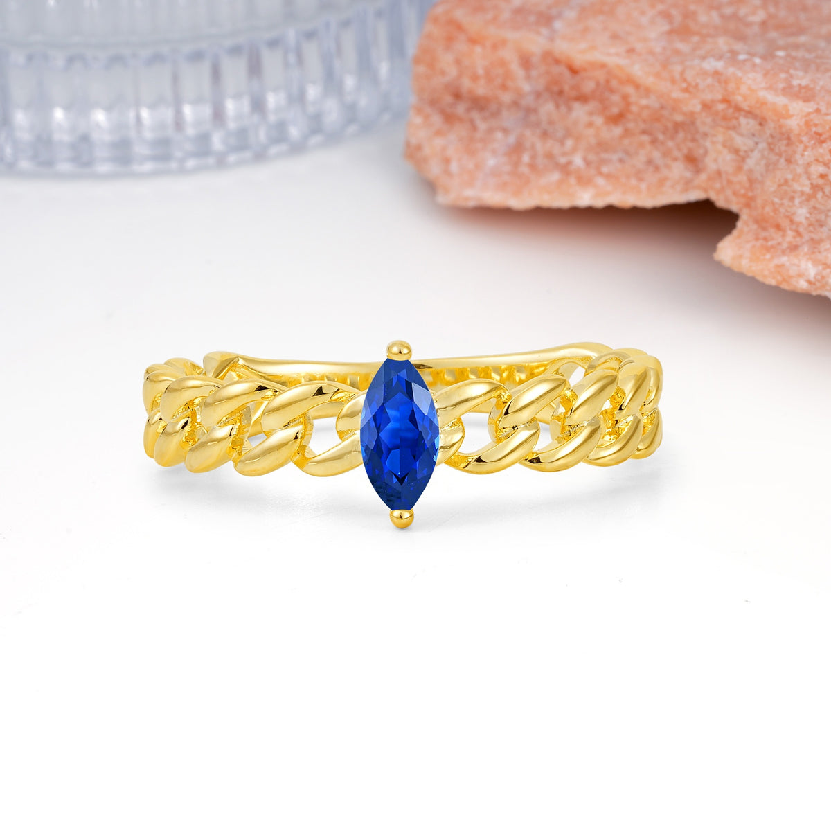 Unique, Minimalist, Twisted 2-Prong Setting with Marquise Cut Sapphire Engagement Ring - Additional view