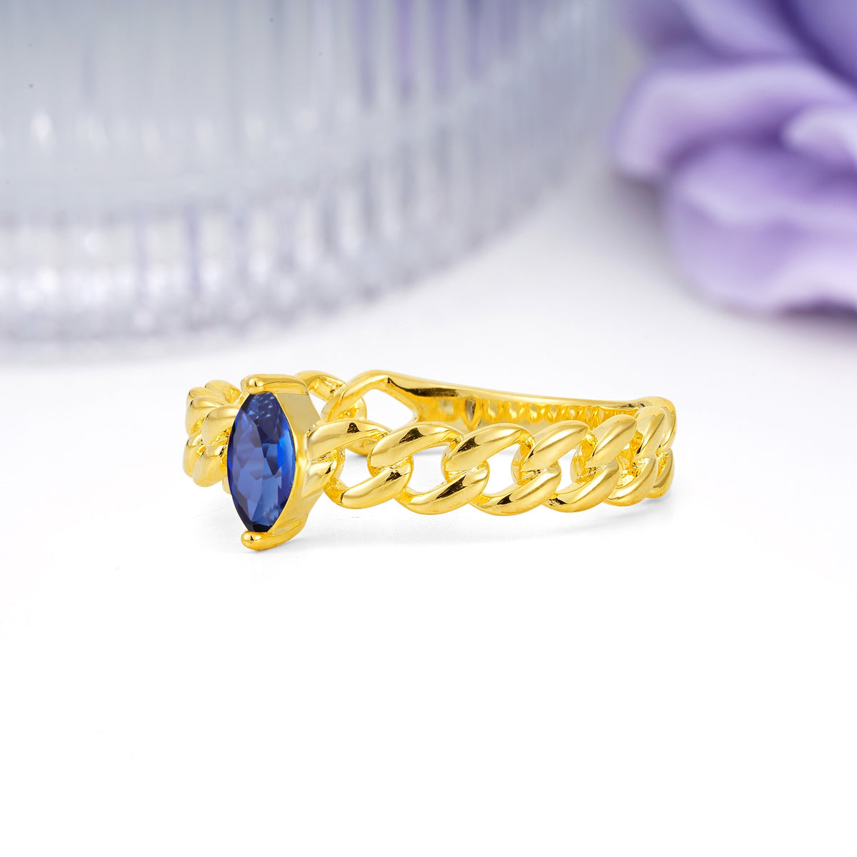 Unique, Minimalist, Twisted 2-Prong Setting with Marquise Cut Sapphire Engagement Ring - Additional view